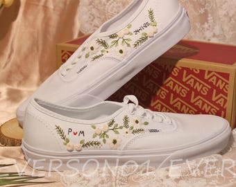 Vans bordados personalizados: tênis para casamento, design floral