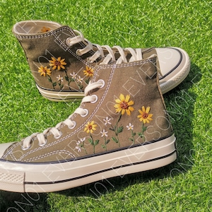 Custom Converse Embroidered Shoes Converse Chuck Taylor 1970s Custom Embroidered Sunflower Converse Shoes for Her Wedding Gift