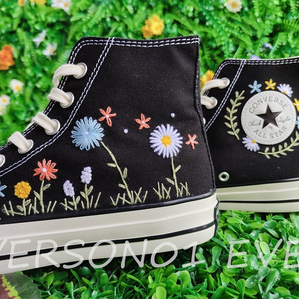 Customized Converse Embroidered Shoes Converse Chuck Taylor 1970s Customized Embroidered Flowers Converse Shoes for Her Wedding Gift