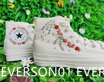 Custom Embroidered Converse Chuck Taylor 1970s: Floral Wedding Shoes