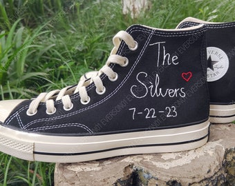 Tênis Converse Chuck Taylor All Star bordados personalizados anos 70 com nome personalizado para presente de aniversário de casamento