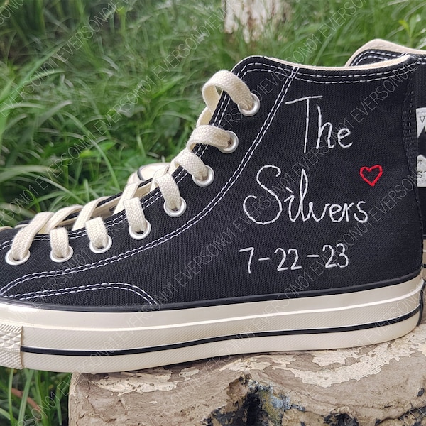 Customized Converse Embroidered Shoes Converse Chuck Taylor 1970s Customized Name Converse Shoes for Her Wedding Anniversary Gift