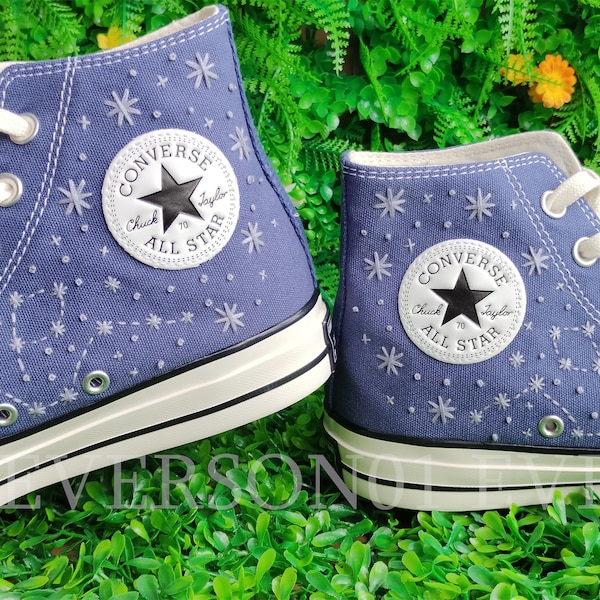 Custom Converse Embroidered Shoes Converse Chuck Taylor 1970s Custom Embroidered Sliver Star Converse Shoes for Her Wedding Gift