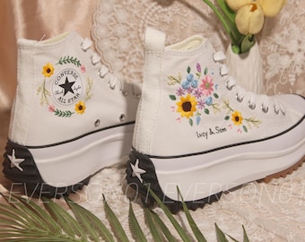 Scarpe Converse personalizzate con ricamo girasole, Converse Chuck Taylor All Star, scarpe Converse personalizzate con ricamo per lei, regalo di nozze