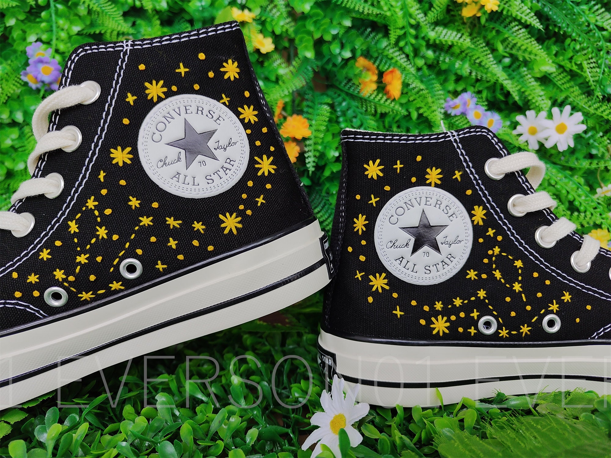 Custom Converse Embroidered Shoes Converse Chuck Taylor 1970s Custom Embroidered Moon Star Converse Shoes for Her Wedding Gift Etsy UK