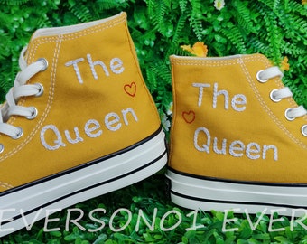 Customized Converse Embroidered Shoes Converse Chuck Taylor 1970s Customized Embroidered Name Converse Shoes for Her Wedding Gift