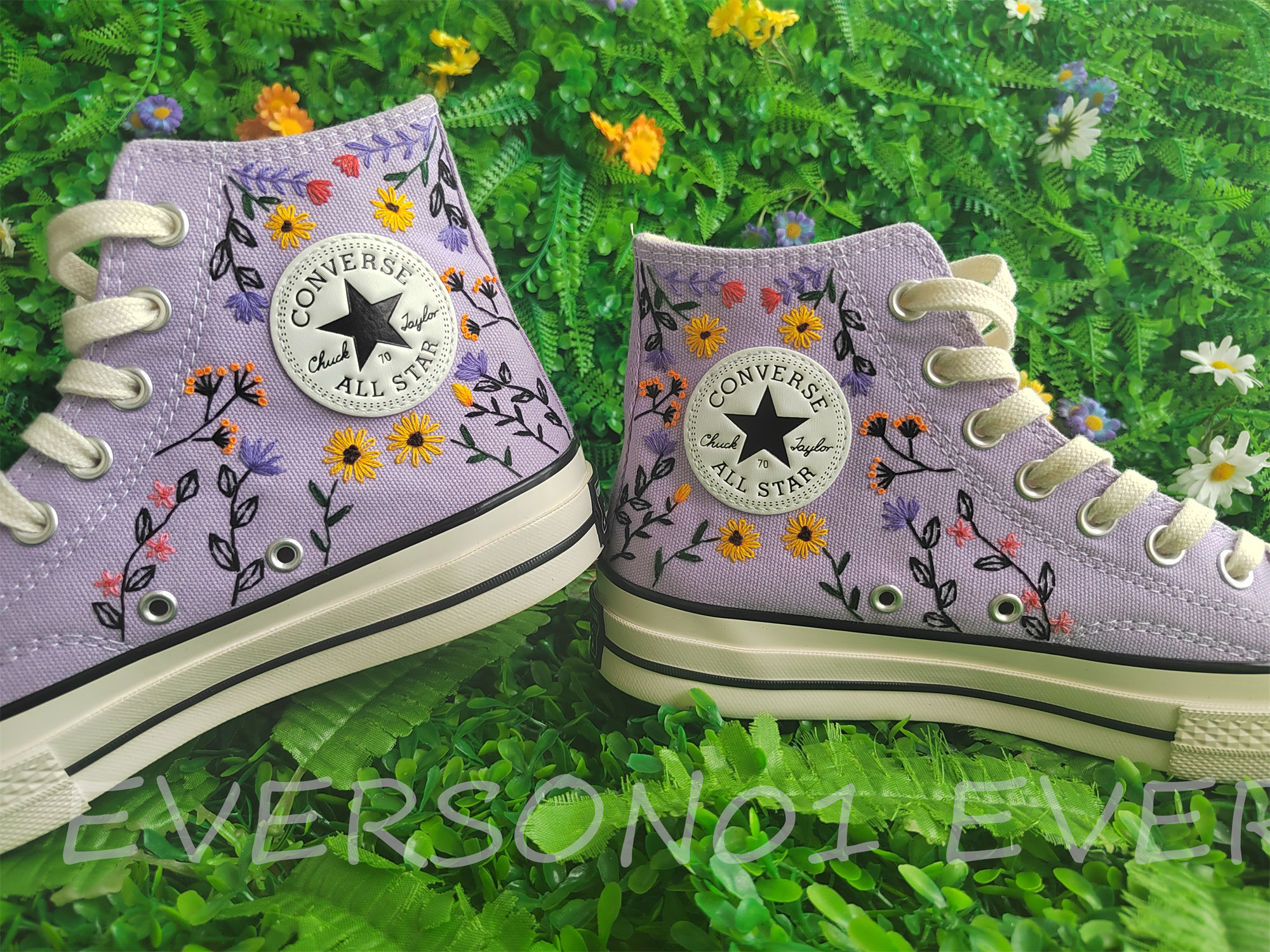 Custom Converse Embroidered Shoes Converse Chuck Taylor 1970s Custom Embroidered Green Leaf Flowers Converse Shoes for Her Wedding Gift Etsy