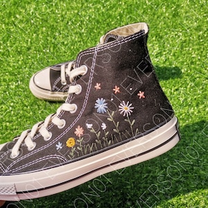 Customized Converse Embroidered Shoes Converse Chuck Taylor 1970s Customized Embroidered Flowers Converse Shoes for Her Wedding Gift