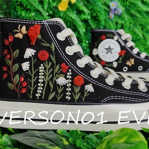 Customized Converse Embroidered Shoes Converse Chuck Taylor 1970s Customized butterfly+flower+rose Embroidered   Shoes for Her Wedding Gift