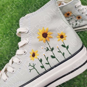 Custom Converse Embroidered Shoes Converse Chuck Taylor 1970s Custom Embroidered Sunflower Converse Shoes for Her Wedding Gift