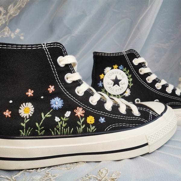 Customized Converse Embroidered Shoes Converse Chuck Taylor 1970s Customized Embroidered Flowers Converse Shoes for Her Wedding Gift