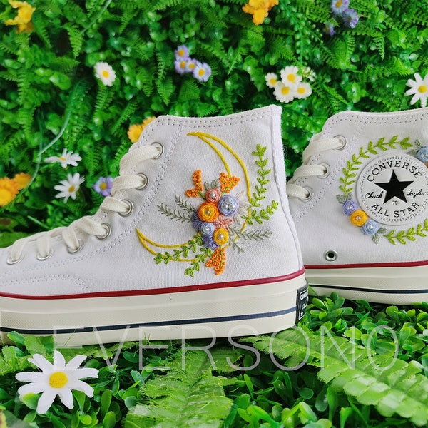 Custom Converse Embroidered Shoes Converse Chuck Taylor 1970s Custom Embroidered Converse Shoes Wedding Gift for Her
