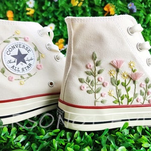 Customized Converse Embroidered Shoes Converse Chuck Taylor 1970s Customized Embroidered Flowers Converse Shoes for Her Wedding Gift