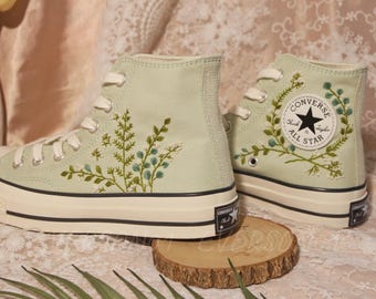 Zapatillas Converse Chuck Taylor bordadas de los años 70: Hoja verde y color verde menta.