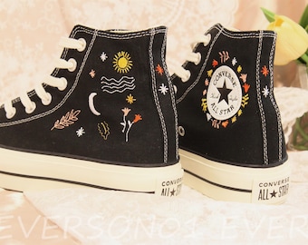 Customized Converse Thick sole Embroidered Shoes Converse Chuck Taylor 1970s Embroidered Daisy Converse Shoes Best Gift for Her
