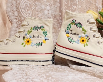 Embroidered Floral Converse Chuck Taylor 1970s - Customized Wedding Shoes