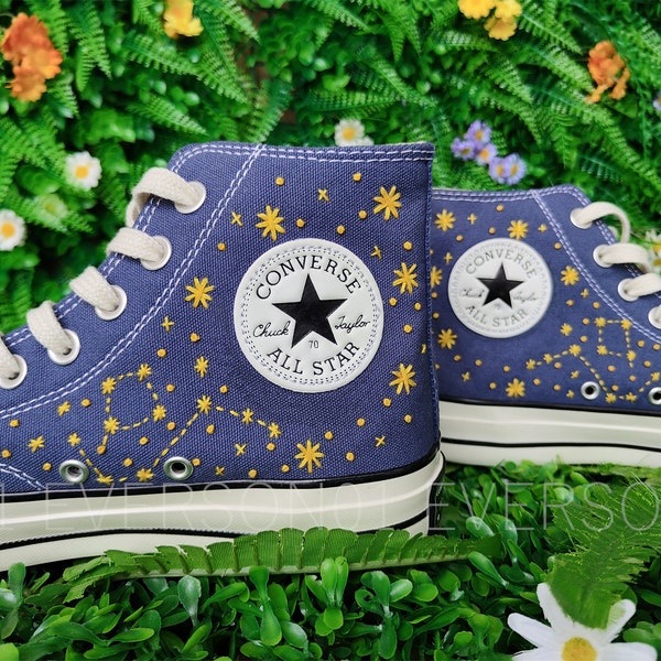 Custom Converse Embroidered Shoes Converse Chuck Taylor 1970s Custom Embroidered Moon Star Converse Shoes for Her Wedding Gift