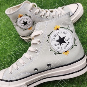 Customized Converse Embroidered Shoes Converse Chuck Taylor 1970s Customized Embroidered Round Label Converse Shoes for Her Wedding Gift