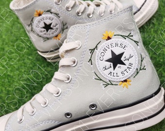 Customized Converse Embroidered Shoes Converse Chuck Taylor 1970s Customized Embroidered Round Label Converse Shoes for Her Wedding Gift