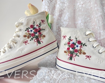 Custom Embroidered Converse Chuck Taylor 1970s: Floral Wedding Shoes