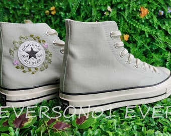 Custom Converse Embroidered Shoes Converse Chuck Taylor 1970s Custom Embroidered Sunflower Converse Shoes for Her Wedding Gift