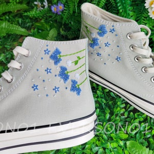 Custom Converse Embroidered Shoes Converse Chuck Taylor 1970s Custom Embroidered Green Leaf Converse Shoes for Her Wedding Gift