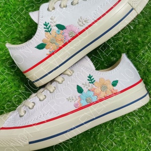 Custom Converse Embroidered Shoes Converse Chuck Taylor 1970s Custom Embroidered Floral Converse Shoes for Her Wedding Gift