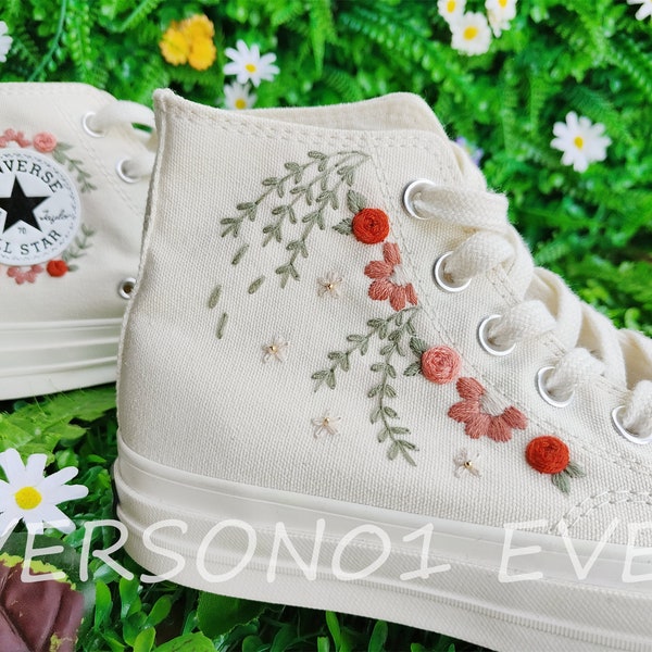 Custom Converse Embroidered Shoes Converse Chuck Taylor 1970s Custom Embroidered  Converse Shoes for Her Wedding Gift