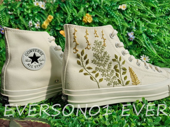 Embroidered Converse Chuck Taylor 1970s: Green Leaf & Baby's Breath Shoes