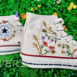 Customized Converse Embroidered Shoes Converse Chuck Taylor 1970s Customized flower+wheat Embroidered   Shoes for Her Wedding Gift