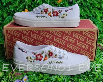 Custom Vans Embroidered Shoes Vans Bridal Sneakers Embroidered Wedding Shoes Wedding Gifts For Her