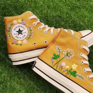 Custom Converse Embroidered Shoes Converse Chuck Taylor 1970s Embroidered Clover & Dandelion Floral Converse Shoes Best Gift for Her