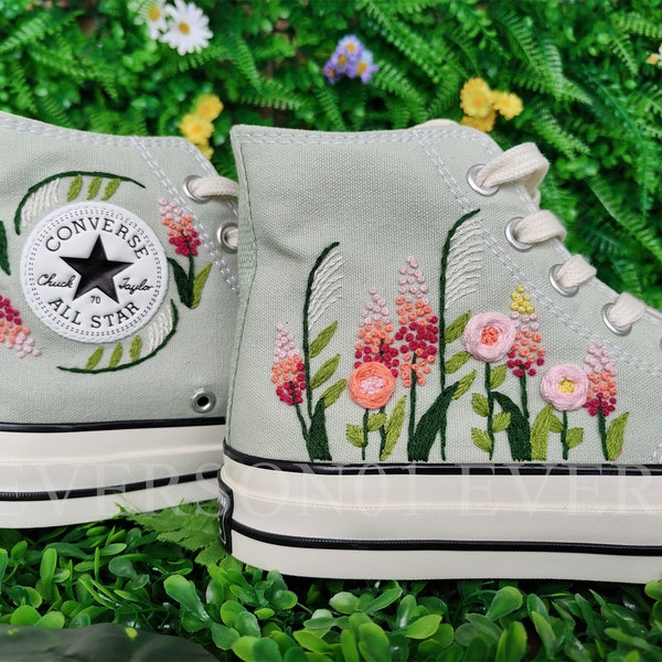 Custom Converse Embroidered Shoes Converse Chuck Taylor 1970s Embroidered Reed & Rose Converse Shoes Best Gift for Her