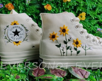 Tênis Converse Chuck Taylor Chuck Taylor Girassol Personalizado Bordado Personalizado para Presente de Casamento