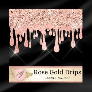 Dripping Rose Gold Clipart - rose gold glitter drips like frosting with foil and sparkles in PNG, Rose gold glitter drips, Rose Gold drips