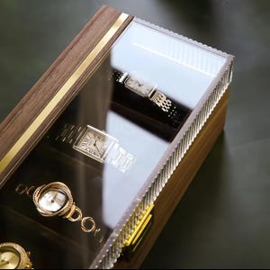 Luxury Watch Storage Box | Solid Walnut Wood & Glass Lid | Mechanical Watch Collector Case | Gift for Him | Handmade Display Organizer