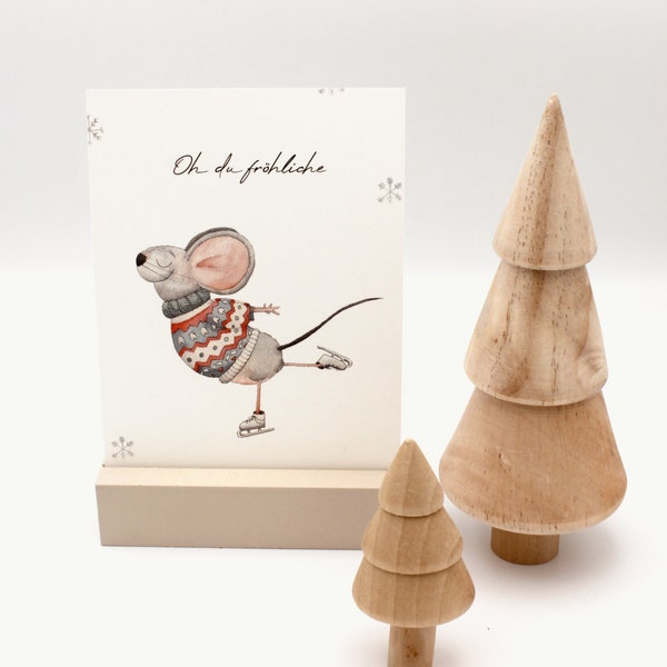 Weihnachtskarte “Maus auf Schlittschuhen” für Kinder