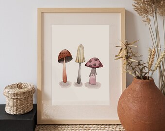 Póster infantil con setas (A4) | Decoración infantil con temática forestal | Ilustración de setas en acuarela | Arte mural natural