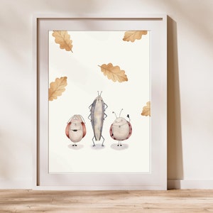 Süßes Poster „Käfer“ A4 fürs Kinderzimmer | Weihnachtsgeschenk für Kinder | süße Tier-Illustration Aquarell