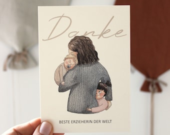 Tarjeta de agradecimiento para cuidador de niños | Tarjeta de despedida para guarderías y jardines de infancia | Tarjeta de agradecimiento para cuidadores de niños