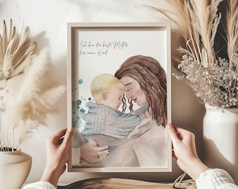 Póster de afirmación para madres | Soy la mejor madre | Acuarela de madre e hijo | Regalo para el Día de la Madre | Amor propio