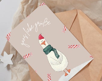 Tarjeta navideña con ganso | Postal navideña | Felicitaciones navideñas