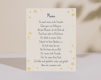 Postal para mamá con poema | Tarjeta del Día de la Madre (en alemán) | Pequeño regalo para el Día de la Madre y su cumpleaños