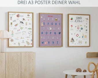 Juego de pósteres A3 (3 piezas) – a elegir | Pósteres educativos, afirmaciones y estaciones para la habitación infantil