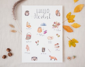 Póster de temporada "Otoño" para la habitación infantil con momentos destacados de septiembre a noviembre | Rituales, fiestas y tradiciones con niños