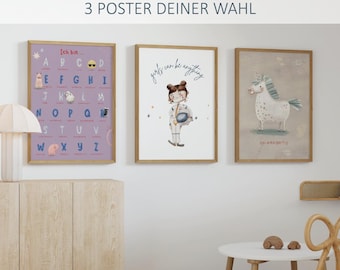 Set de pósteres A4 (3 piezas) – Diseños a elegir | Afirmaciones e ilustraciones con cariño para la habitación infantil