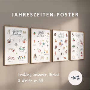4er Set Jahreszeiten-Poster fürs Kinderzimmer | Geschenk Montessori Kinder | Frühling | Sommer | Herbst | Winter | Aquarell Illustration