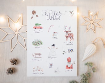 Póster de temporada "Invierno" para la habitación infantil | Lo más destacado de noviembre a febrero | Regalo de San Nicolás para niños | Rituales, fiestas y tradiciones