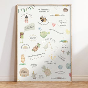 Affirmationsposter für Kinder | DIN A4 I Tiere Aquarell | positive Glaubenssätze I Selbstbewusstsein stärken | Kinderzimmer-Poster