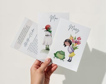 Calendario perpetuo de postales para familias: 12 tarjetas mensuales con actividades para niños | Regalo para padres